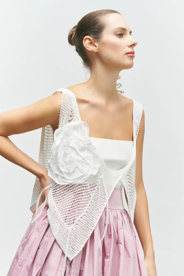 Gül Süslü Triko Bolero - Beyaz - 4
