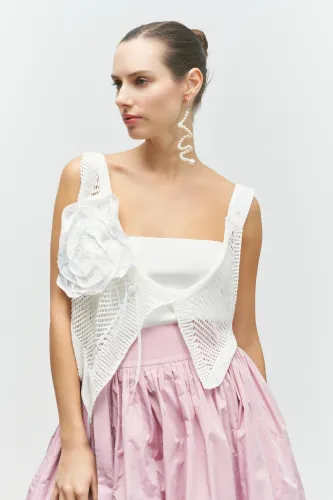 Gül Süslü Triko Bolero - Beyaz - 1