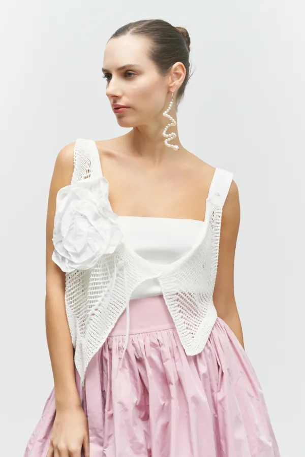 Gül Süslü Triko Bolero - Beyaz - 1