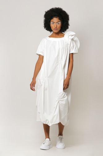 Boned Sleeve Dress - White - 1