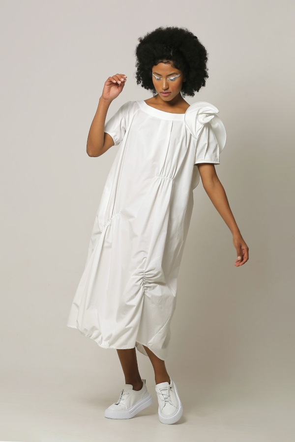 Boned Sleeve Dress - White - 2