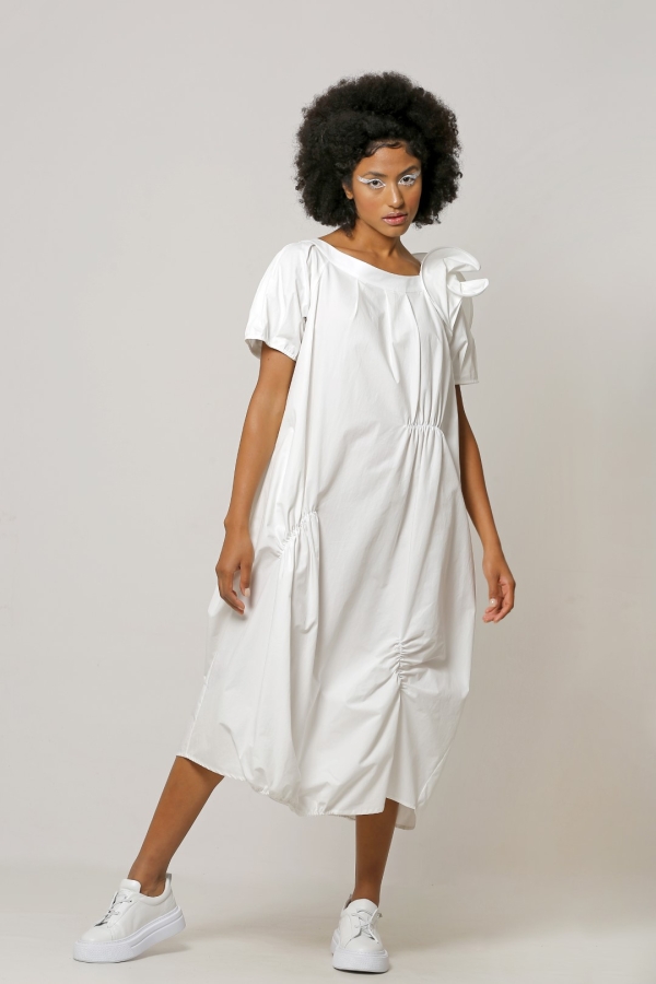 Boned Sleeve Dress - White - 3