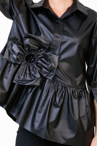 Bright Shirt with Large Flowers - Black - 4