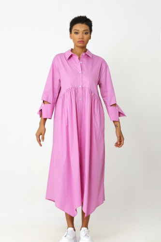 Büzgülü Gömlek Elbise - Pembe 
