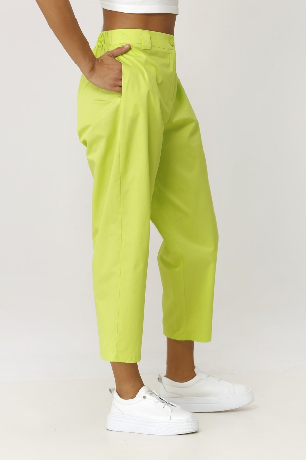 Cotton Satin Pants - Green - 2