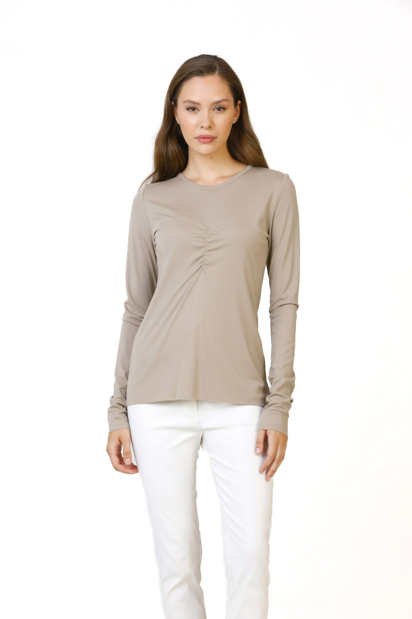 Crew Neck Basic Blouse - Beige - 2