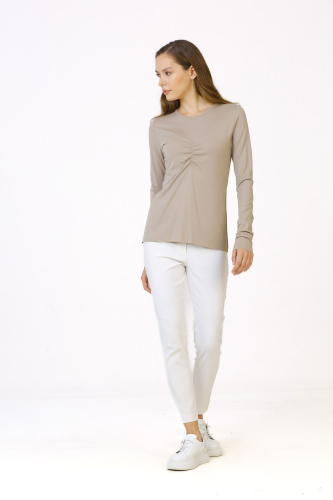 Crew Neck Basic Blouse - Beige 