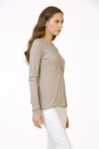 Crew Neck Basic Blouse - Beige - 4