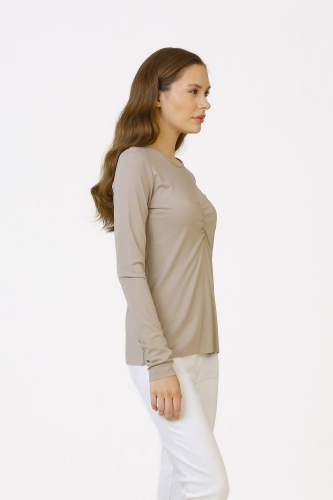 Crew Neck Basic Blouse - Beige - 3