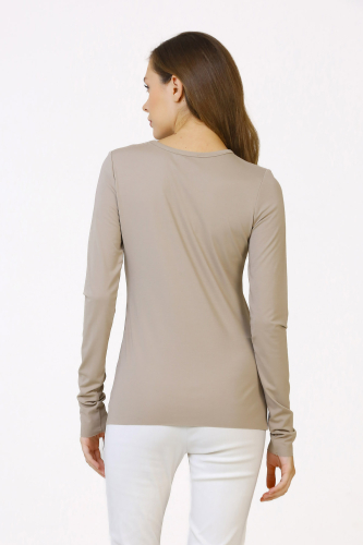 Crew Neck Basic Blouse - Beige - 6