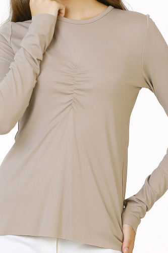 Crew Neck Basic Blouse - Beige - 5