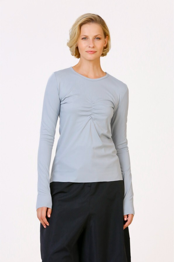 Crew Neck Basic Blouse - Gray - 2