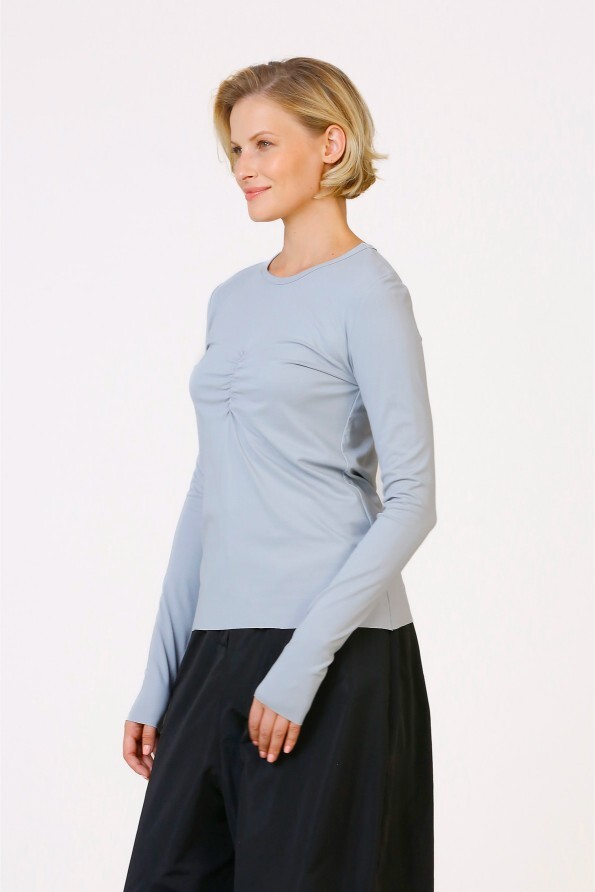 Crew Neck Basic Blouse - Gray - 3