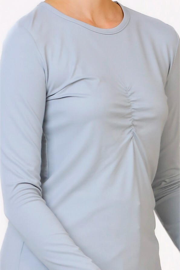 Crew Neck Basic Blouse - Gray - 5