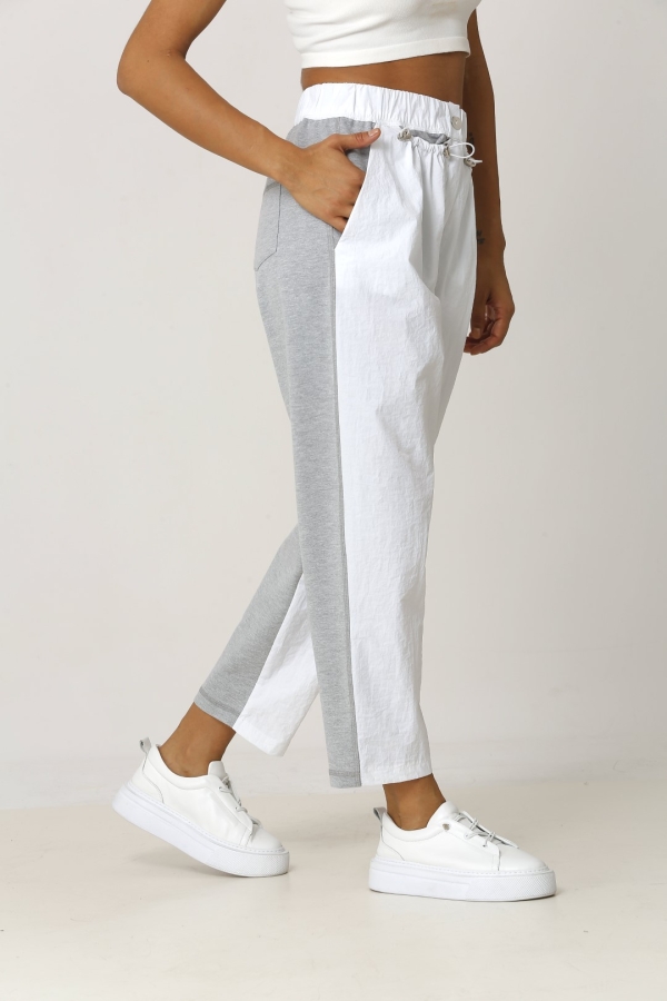 Crinkled Front Raincoat Fabric Pants - White - 3