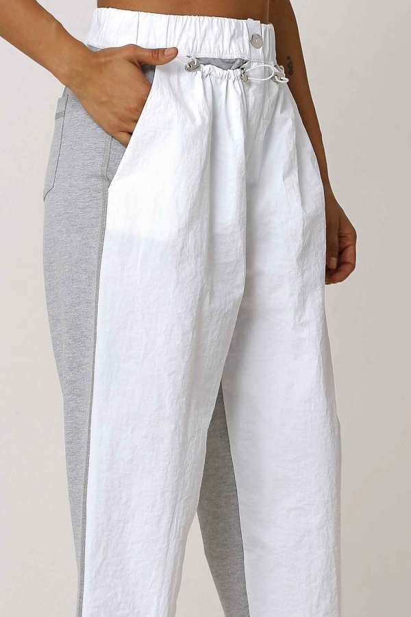 Crinkled Front Raincoat Fabric Pants - White - 4