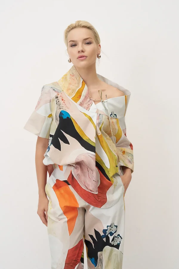 Desenli Baskılı Dik Yaka Kalymnos Bluz - 3