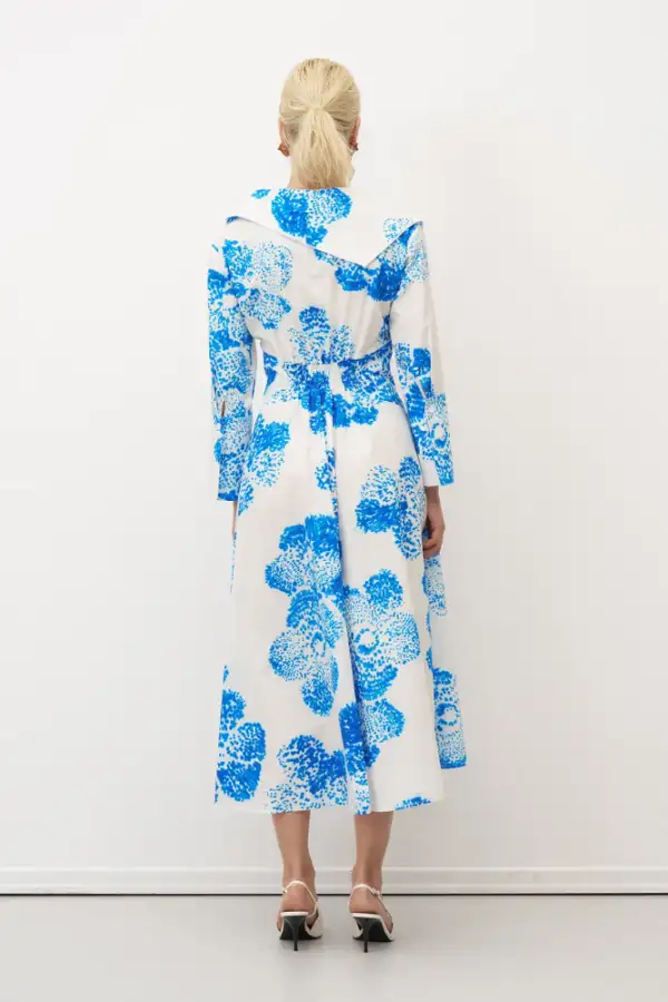 Desenli Baskılı Kemerli Büyük Yaka Hydra Elbise - 7