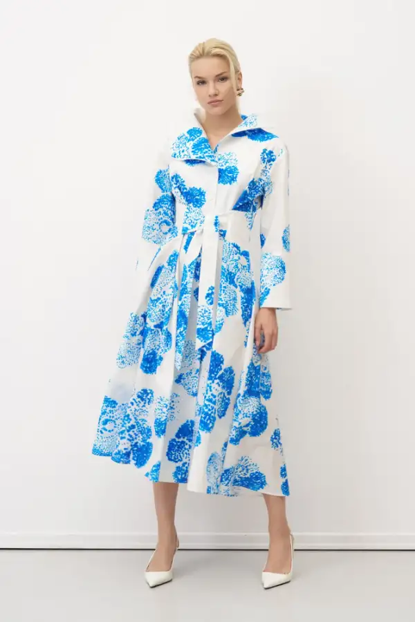 Desenli Baskılı Kemerli Büyük Yaka Hydra Elbise - 2