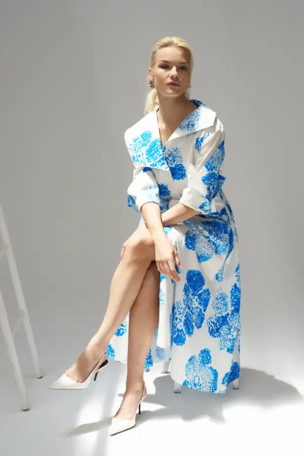 Desenli Baskılı Kemerli Büyük Yaka Hydra Elbise - 6