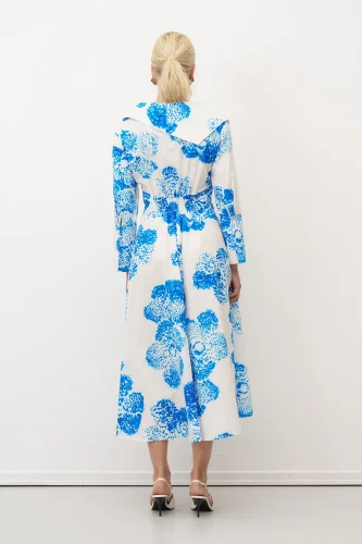 Desenli Baskılı Kemerli Büyük Yaka Hydra Elbise - 7