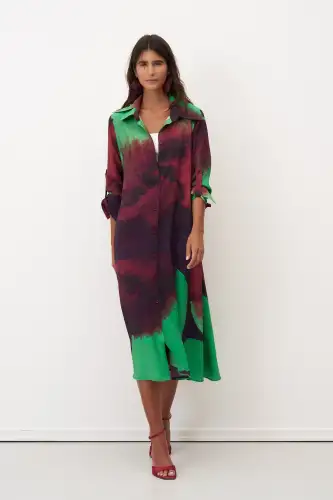 Desenli Baskılı Kolu Katlamalı Santorini Elbise - BIZE (1)