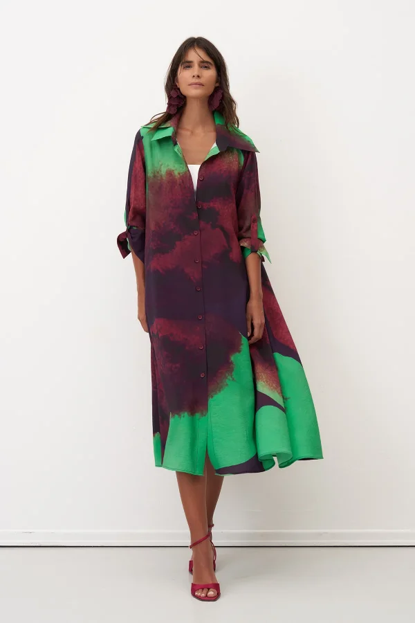 Desenli Baskılı Kolu Katlamalı Santorini Elbise - 3