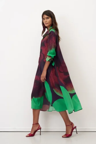 Desenli Baskılı Kolu Katlamalı Santorini Elbise - 4