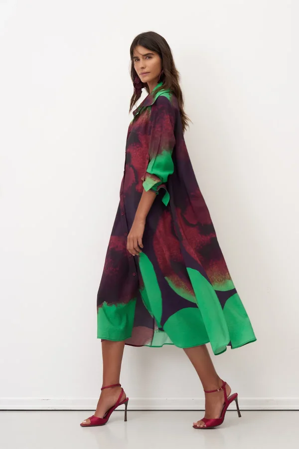 Desenli Baskılı Kolu Katlamalı Santorini Elbise - 4