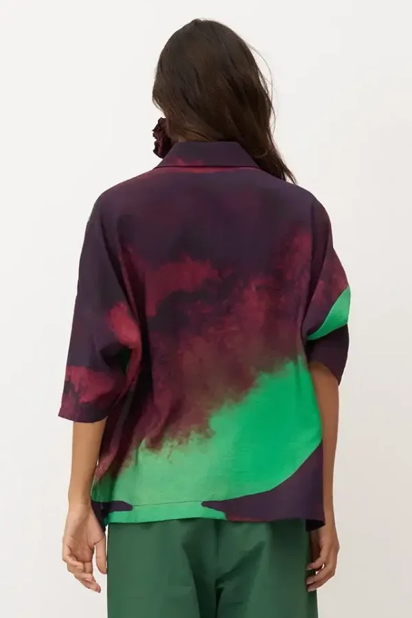 Desenli Baskılı Önü Düğmeli Santorini Gömlek - 5