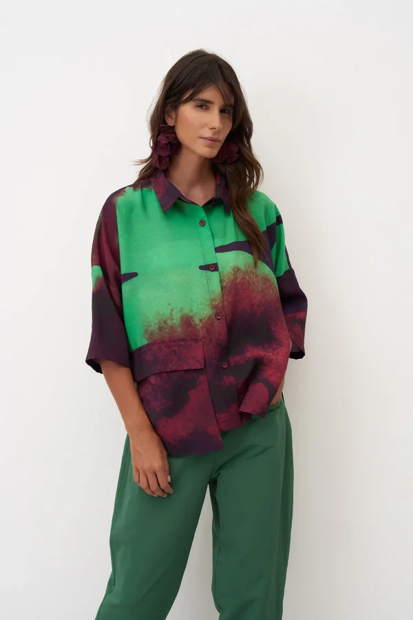 Desenli Baskılı Önü Düğmeli Santorini Gömlek - BIZE (1)