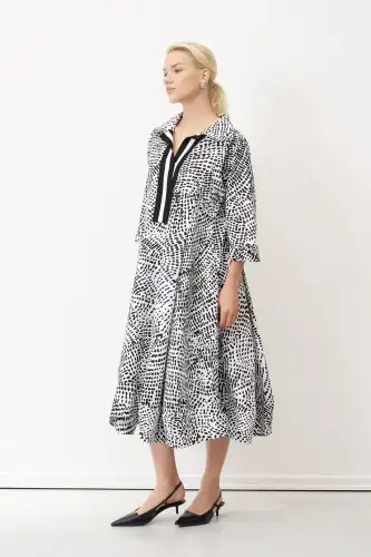 Desenli Baskılı Patı Şerit Detaylı Plati Elbise - BIZE (1)