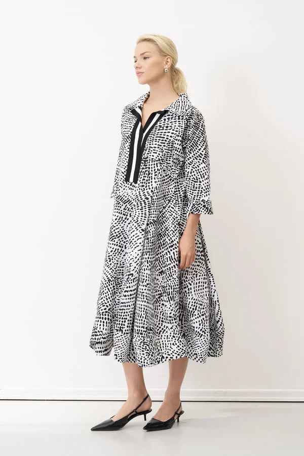 Desenli Baskılı Patı Şerit Detaylı Plati Elbise - 2