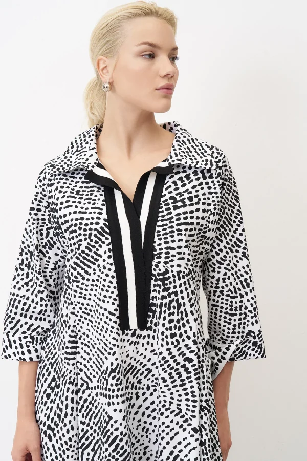 Desenli Baskılı Patı Şerit Detaylı Plati Elbise - 3