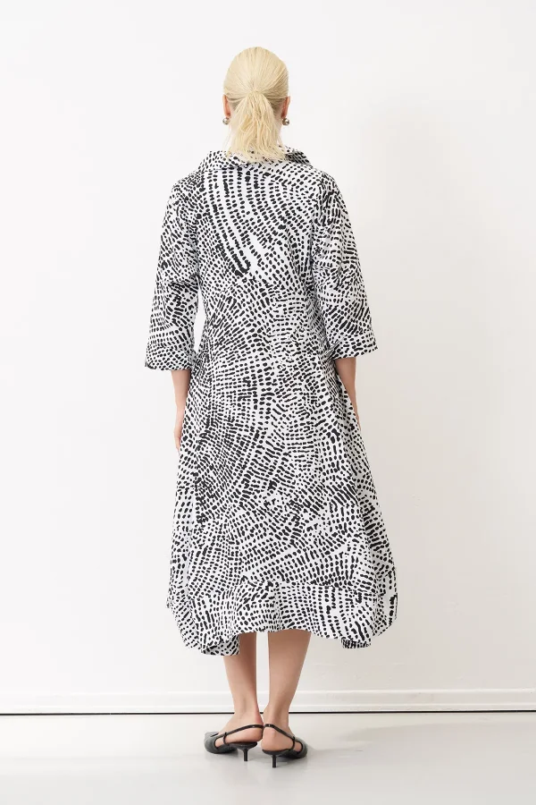 Desenli Baskılı Patı Şerit Detaylı Plati Elbise - 4