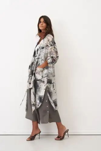 Desenli Baskılı Uzun Cepli Paros Kap - 4