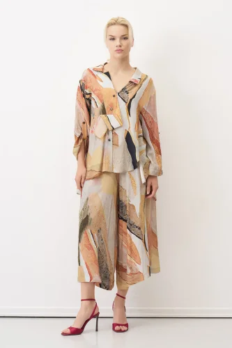 Desenli Baskılı Yakası Katlama Detaylı Milos Gömlek - BIZE (1)