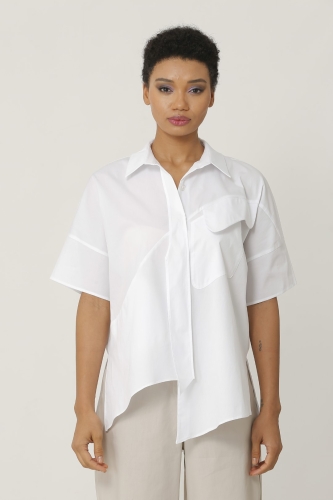 قميص جيب مفصل التصميم - أبيض - 1