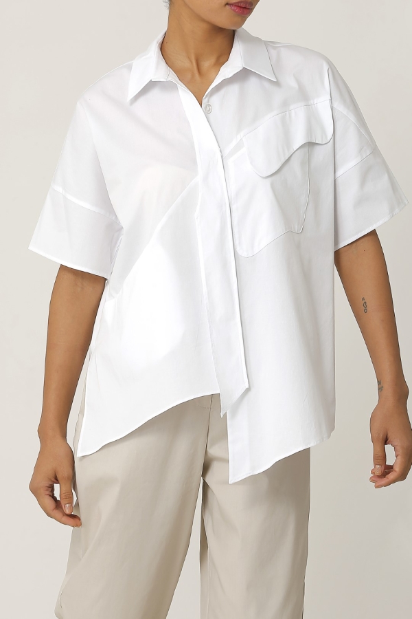 قميص جيب مفصل التصميم - أبيض - 5