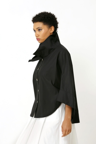 Double Collar Poncho Shirt - Black - 3
