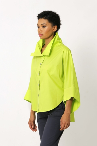 قميص بونشو بياقة مزدوجة - أخضر ليموني - 3