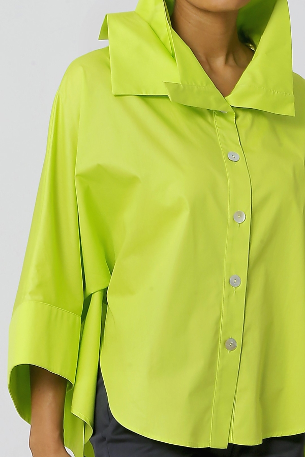قميص بونشو بياقة مزدوجة - أخضر ليموني - 6