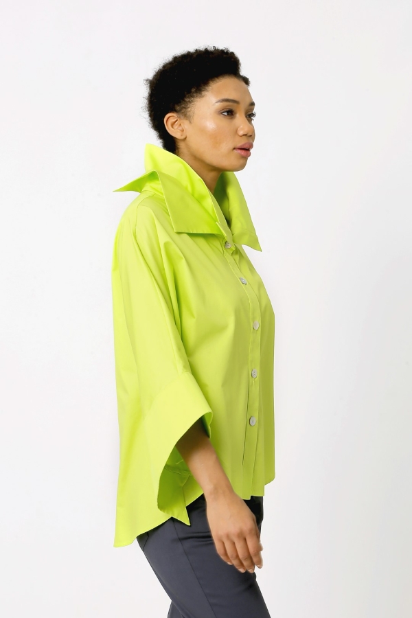 Double Collar Poncho Shirt - Lime Green - 4