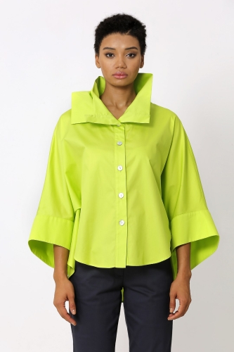 Double Collar Poncho Shirt - Lime Green - 1