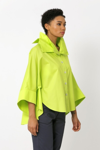 Double Collar Poncho Shirt - Lime Green - 2