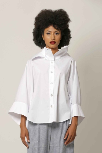 قميص بونشو بياقة مزدوجة - أبيض - 3