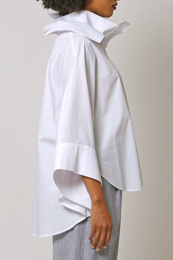 Double Collar Poncho Shirt - White - 5