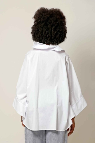 Double Collar Poncho Shirt - White - 6