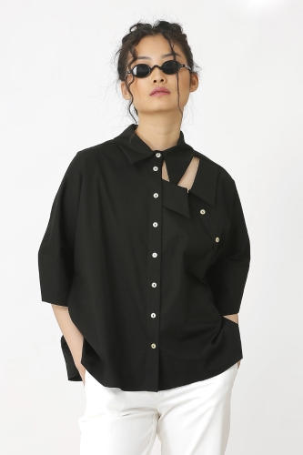 Double Collar Shirt - Black - 1