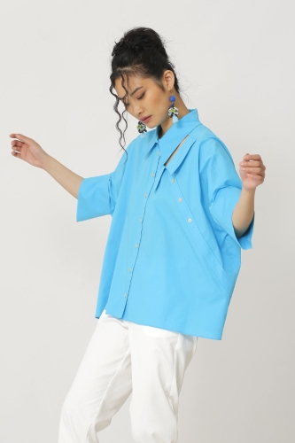 Double Collar Shirt - Turquoise - 3